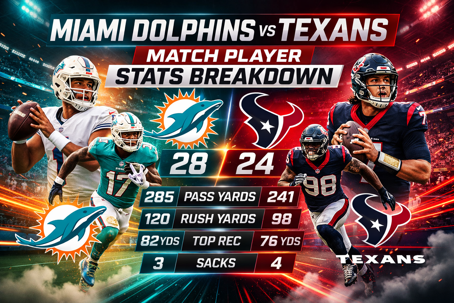 Miami Dolphins vs Houston Texans Match Player Stats Breakdown